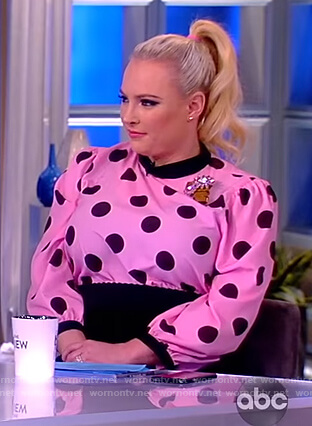 Meghan’s pink polka dot tie cuff blouse on The View