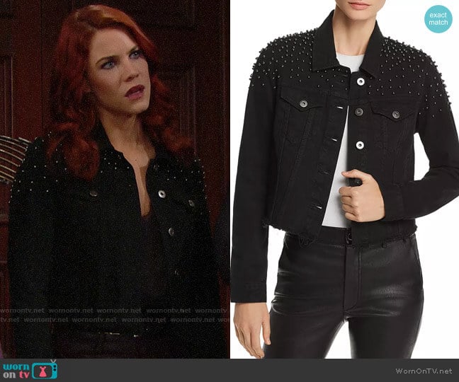 Pistola Brando Beaded Cropped Denim Jacket worn by Sally Spectra (Courtney Hope) on The Bold and the Beautiful