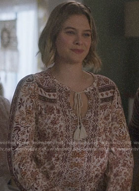 Polly’s printed peasant top on Riverdale