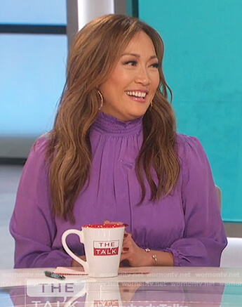 Carrie's purple smocked high neck dress on The Talk