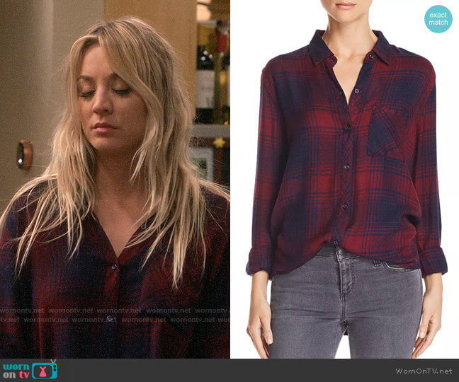 Rails Hunter Shirt in Currant Navy worn by Penny Hofstadter (Kaley Cuoco) on The Big Bang Theory