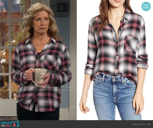 Rails Hunter Shirt in Black Taffy worn by Vanessa Baxter (Nancy Travis) on Last Man Standing