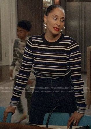 Bo's navy striped sweater on Black-ish