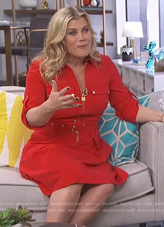 Alison Sweeney’s red zip key lock dress on E! News Daily Pop