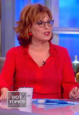 Joy’s red ruffle neck blouse on The View