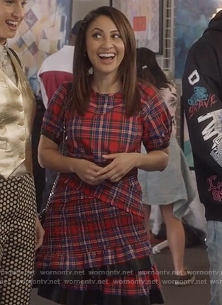 Ana's red plaid mini dress on Grown-ish