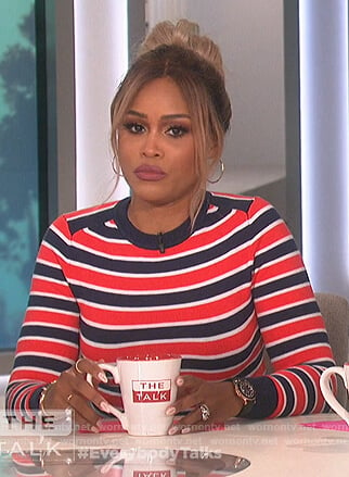 Eve’s blue and red striped sweater on The Talk