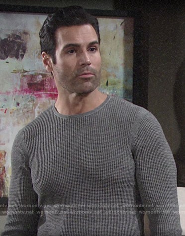 Rey’s grey textured sweater on The Young and the Restless