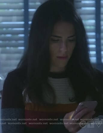 Laurel's colorblocked ribbed sweater on How to Get Away with Murder