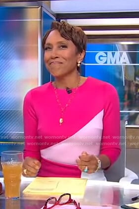 Robin’s pink colorblock dress on Good Morning America