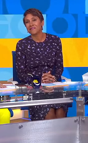 Robin’s purple floral ruched dress on Good Morning America