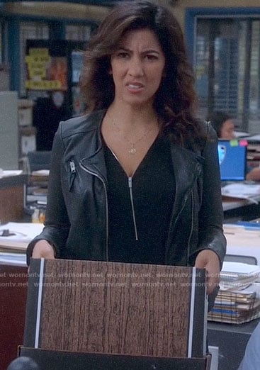 Rosa’s black zip front top on Brooklyn Nine-Nine