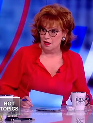 Joy’s red ruffle neck blouse on The View