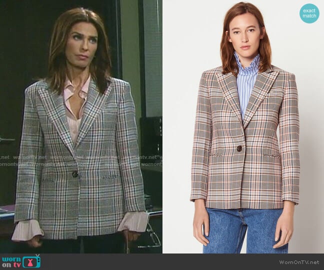 Sandro Checked Tailored Jacket worn by Hope Williams (Kristian Alfonso) on Days of our Lives