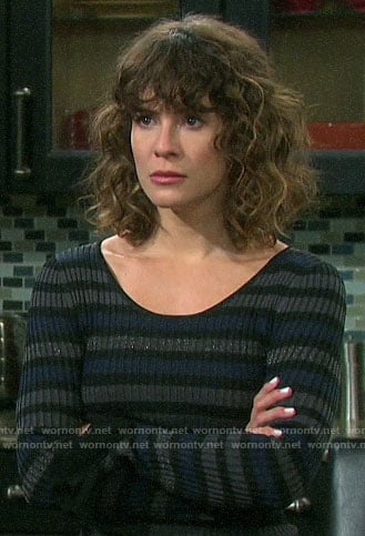 Sarah’s metallic striped top on Days of our Lives