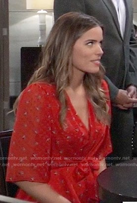 Sasha’s red floral tie-front top on General Hospital