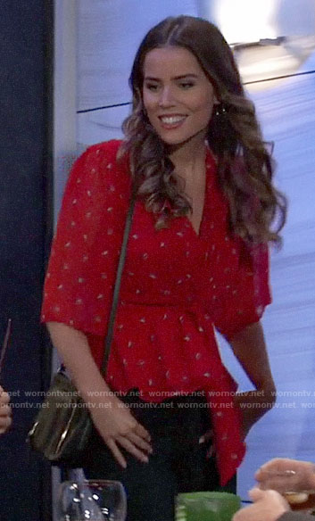 Sasha’s red floral tie-front top on General Hospital