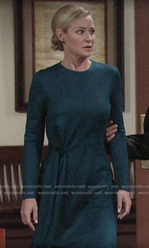 Sharon's teal long sleeved tie front dress on The Young and the Restless