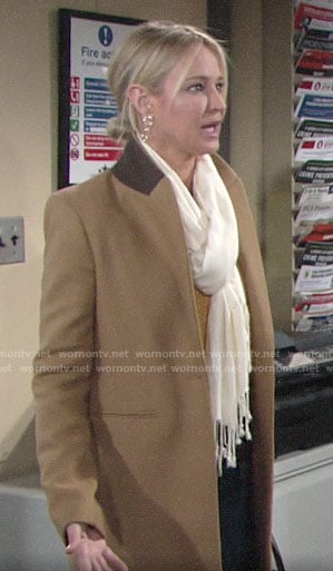 Sharon’s camel coat on The Young and the Restless