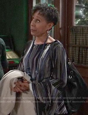 Stella's black and blue patterned bell-sleeve top on General Hospital