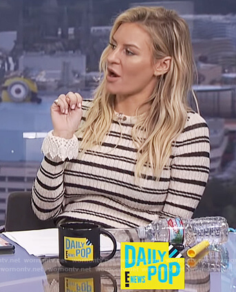 Morgan’s white striped sweater with lace cuffs on E! News Daily Pop