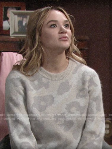 Summer’s beige leopard print sweater on The Young and the Restless