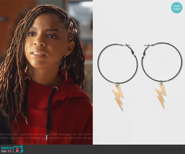 Lightning Bolt Hoop Earrings by Wild Fable at Target worn by Jazlyn Forster (Chloe Bailey) on Grown-ish