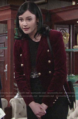 Tessa's red velvet blazer on The Young and the Restless