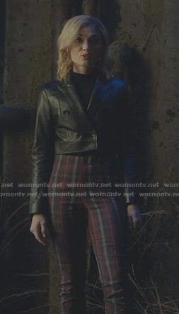 The Frost Sisters’s cropped leather jacket and plaid pants on The Gifted