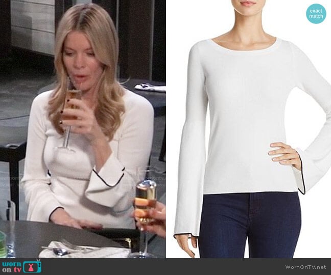 Theory Tipped Bell Sleeve Sweater worn by Nina Reeves (Michelle Stafford) on General Hospital