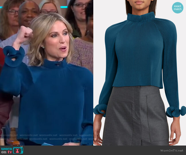 Teal Pleated Crop Top by Tibi worn by Amy Robach  on Good Morning America