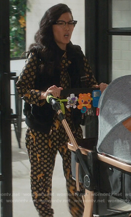 Doris’s tiger print blouse and pants on American Housewife