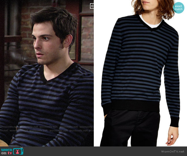 Topman Stripe V-Neck Sweater worn by Fenmore Baldwin on The Young and the Restless