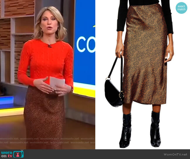 Animal Spot Midi Skirt by Topshop worn by Amy Robach on Good Morning America