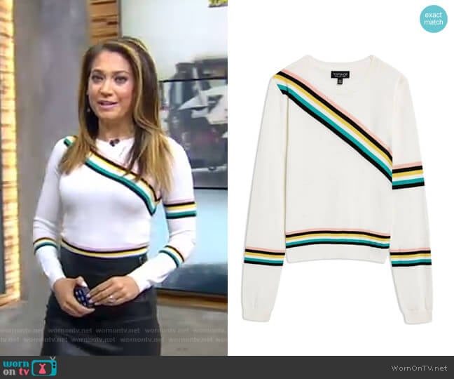 Chevron Fine Gauge Sweater by Topshop worn by Ginger Zee on Good Morning America