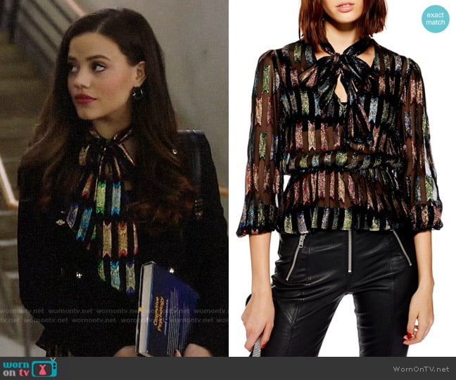 WornOnTV: Maggie’s rainbow patterned blouse on Charmed | Sarah Jeffery ...