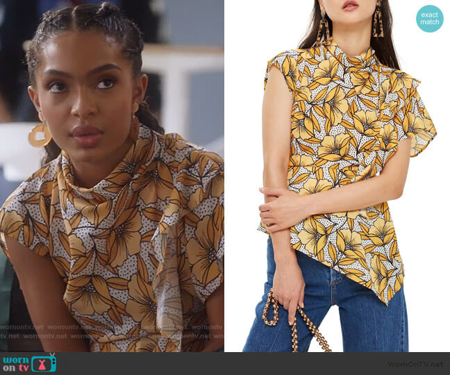 WornOnTV: Zoey’s white floral print ruffle top on Grown-ish | Yara ...