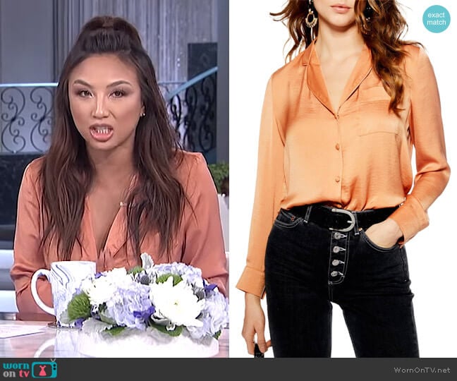 Satin PJ Shirt by Topshop worn by Jeannie Mai on The Real