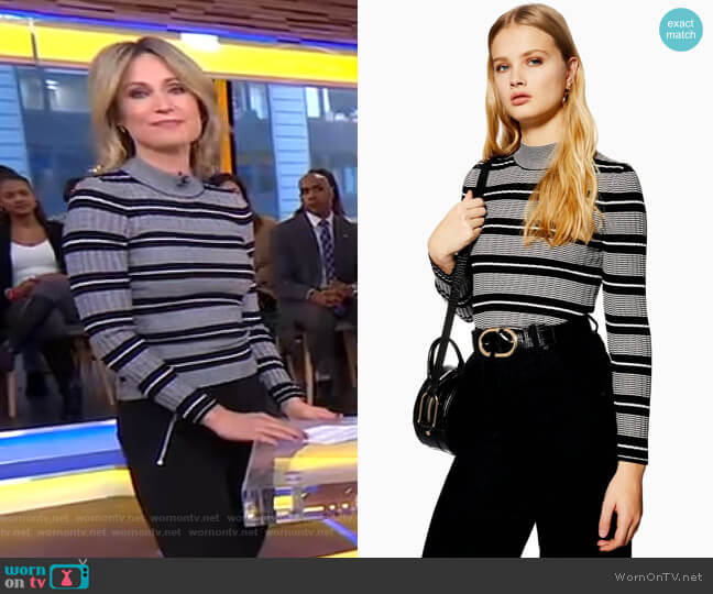 Stripe Knitted Jumper by Topshop worn by Amy Robach on Good Morning America