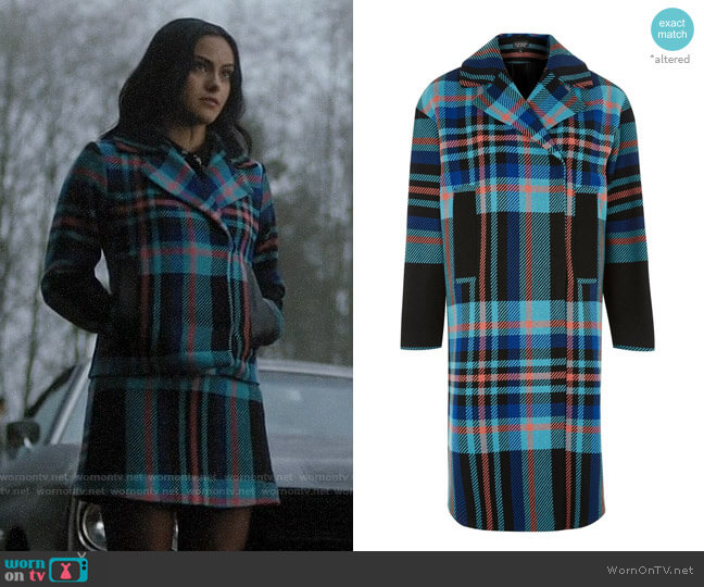 Topshop Bright Checked Coat worn by Veronica Lodge (Camila Mendes) on Riverdale