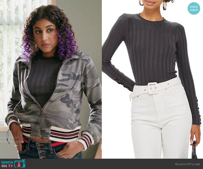 Topshop Ribbed Sweater in Charcoal worn by Heather Davis (Vella Lovell) on Crazy Ex-Girlfriend