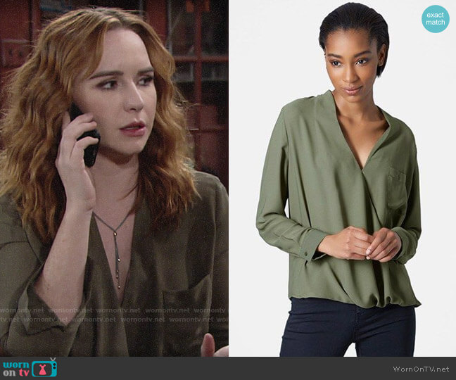 Topshop Surplice Pocket Blouse worn by Mariah Copeland (Camryn Grimes) on The Young & the Restless