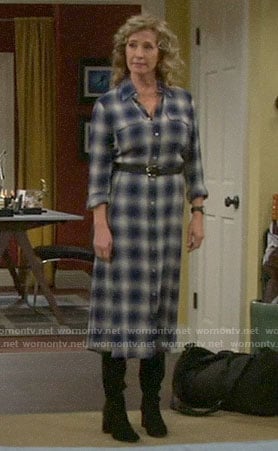 Vanessa's plaid midi shirtdress on Last Man Standing