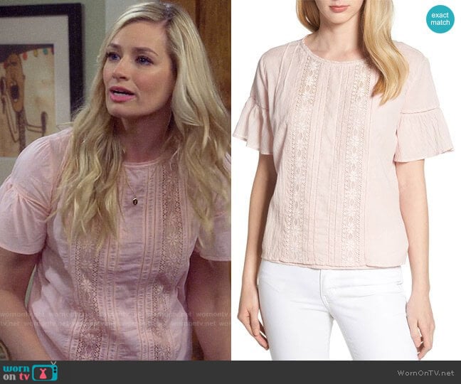 Velvet by Graham & Spencer Cotton Lace Blouse worn by Gemma (Beth Behrs) on The Neighborhood