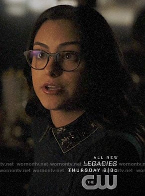 Veronica's teal sweater with embellished collar on Riverdale