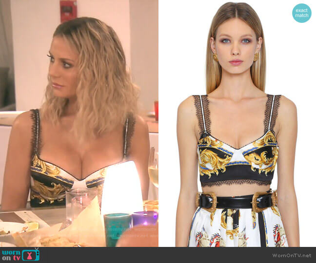 Native American Silk Crepe Crop Top by Versace worn by Dorit Kemsley on The Real Housewives of Beverly Hills