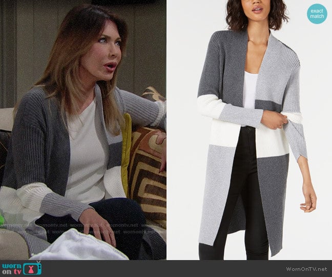 Vince Camuto Colorblocked Open-Front Cardigan worn by Taylor Hayes (Hunter Tylo) on The Bold and the Beautiful