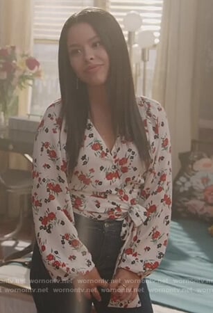 Mariana’s white floral wrap top on Good Trouble