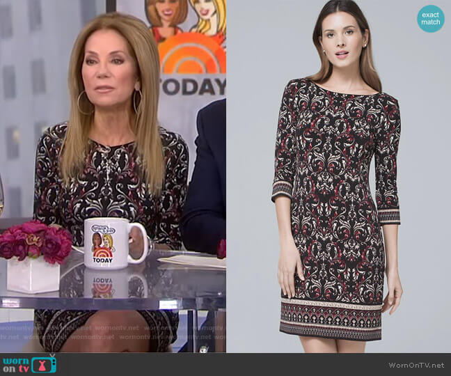 Ultimate Reversible Arabesque Print Shift Dress by White House Black Market worn by Kathie Lee Gifford on Today