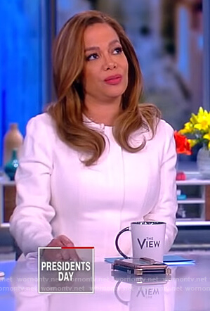Sunny’s white canvas peplum jacket on The View